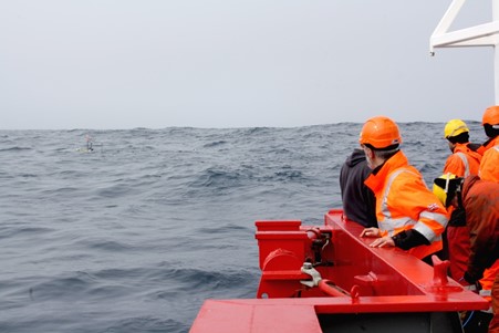 GNSS Wave Glider deployed in Drake Passage, Southern Ocean, 2017. (Photo: Miguel Morales-Maqueda).